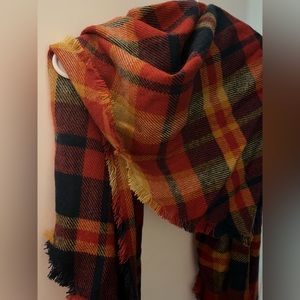Worn Target Plaid Fringed Scarf - OSFM